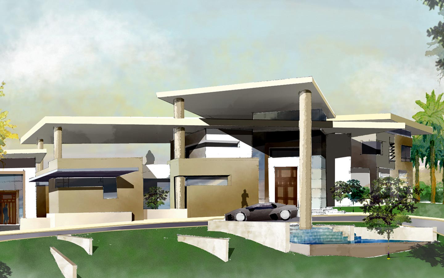 the  villa overlooks dramatic mountainous scenery